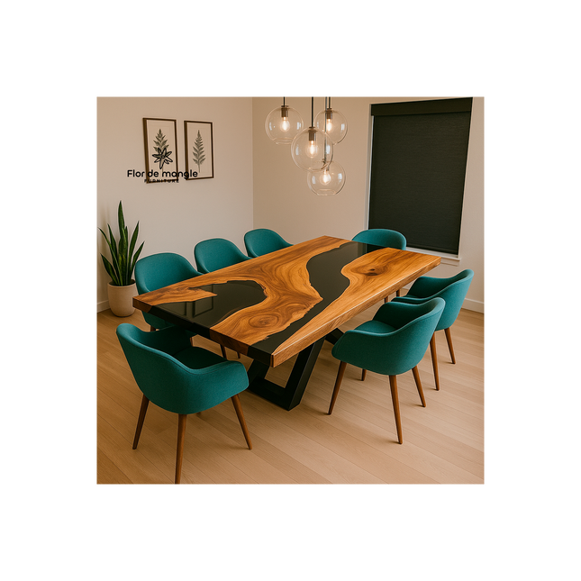 Mesa de comedor con resina epóxica Atl-tlachinolli