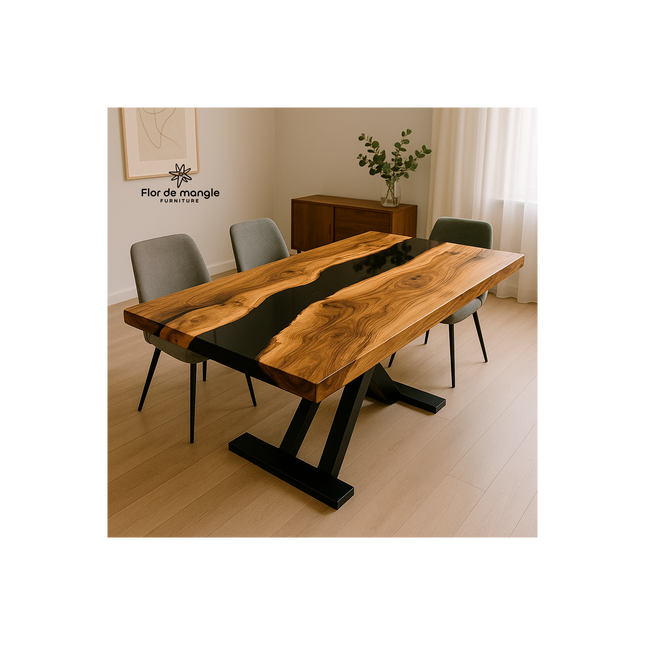 Mesa de comedor con resina epóxica Metztli