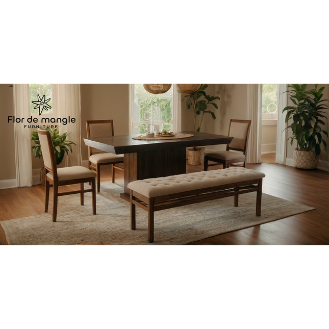 Mesa y banca de comedor Nogal Dúo