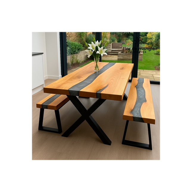 Mesa y banca de comedor Río Bruno