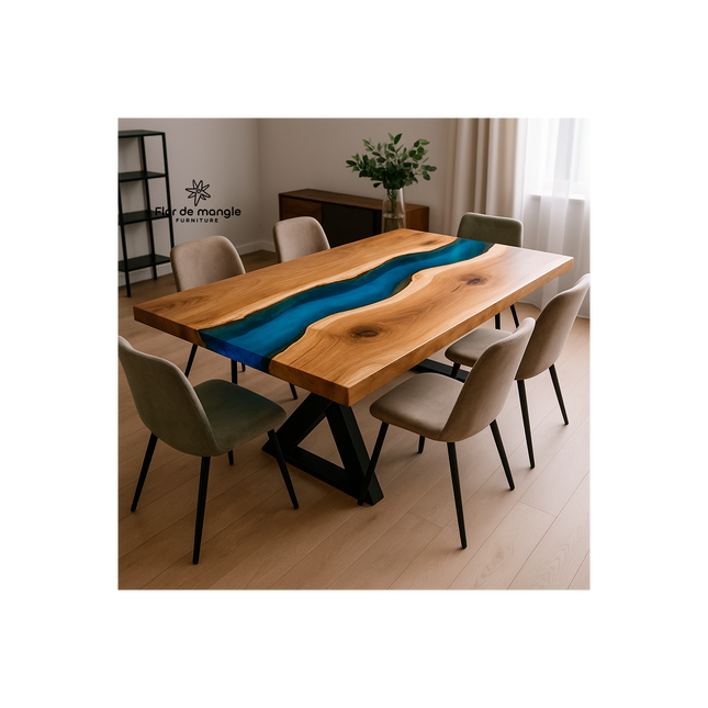 Mesa de comedor con resina epóxica Tonalnan