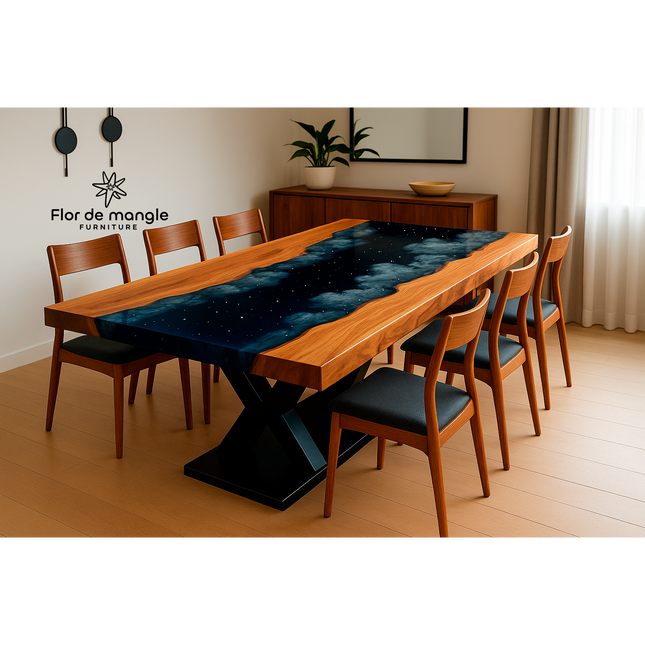 Mesa de comedor con resina epóxica Yohualli Cuixmatika
